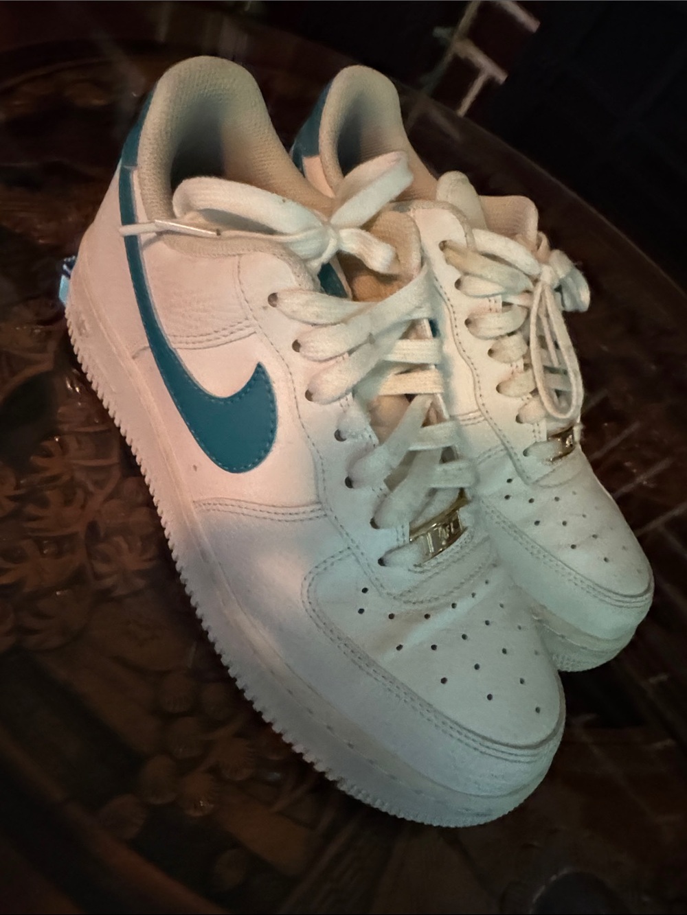 Nike White Sneakers with Teal Swoosh